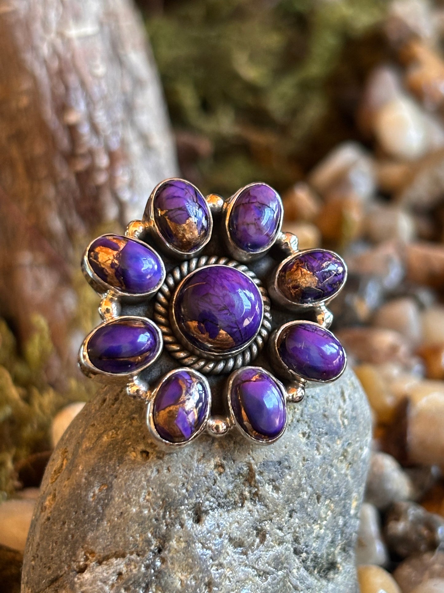 Purple Copper Turquoise Cluster Ring | 8.5