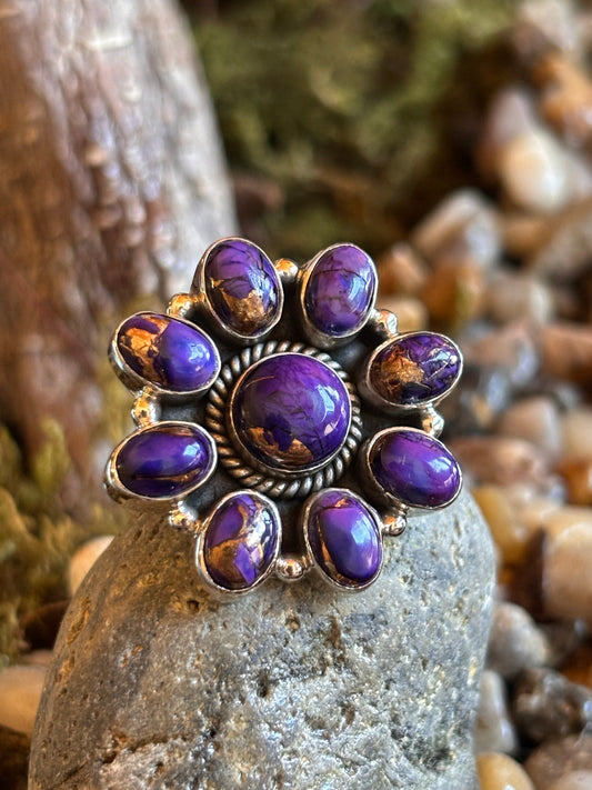Purple Copper Turquoise Cluster Ring | 8.5