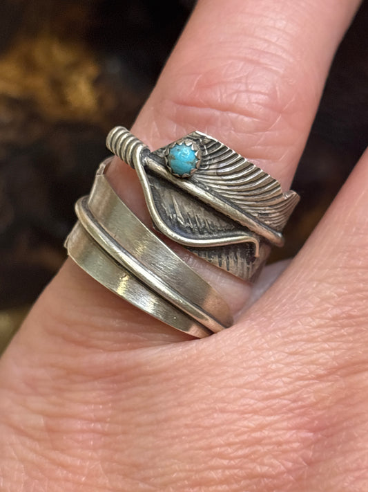 Navajo Kingman Turquoise Feather Ring by Chris Charley | Adjustable  **RING ONLY**