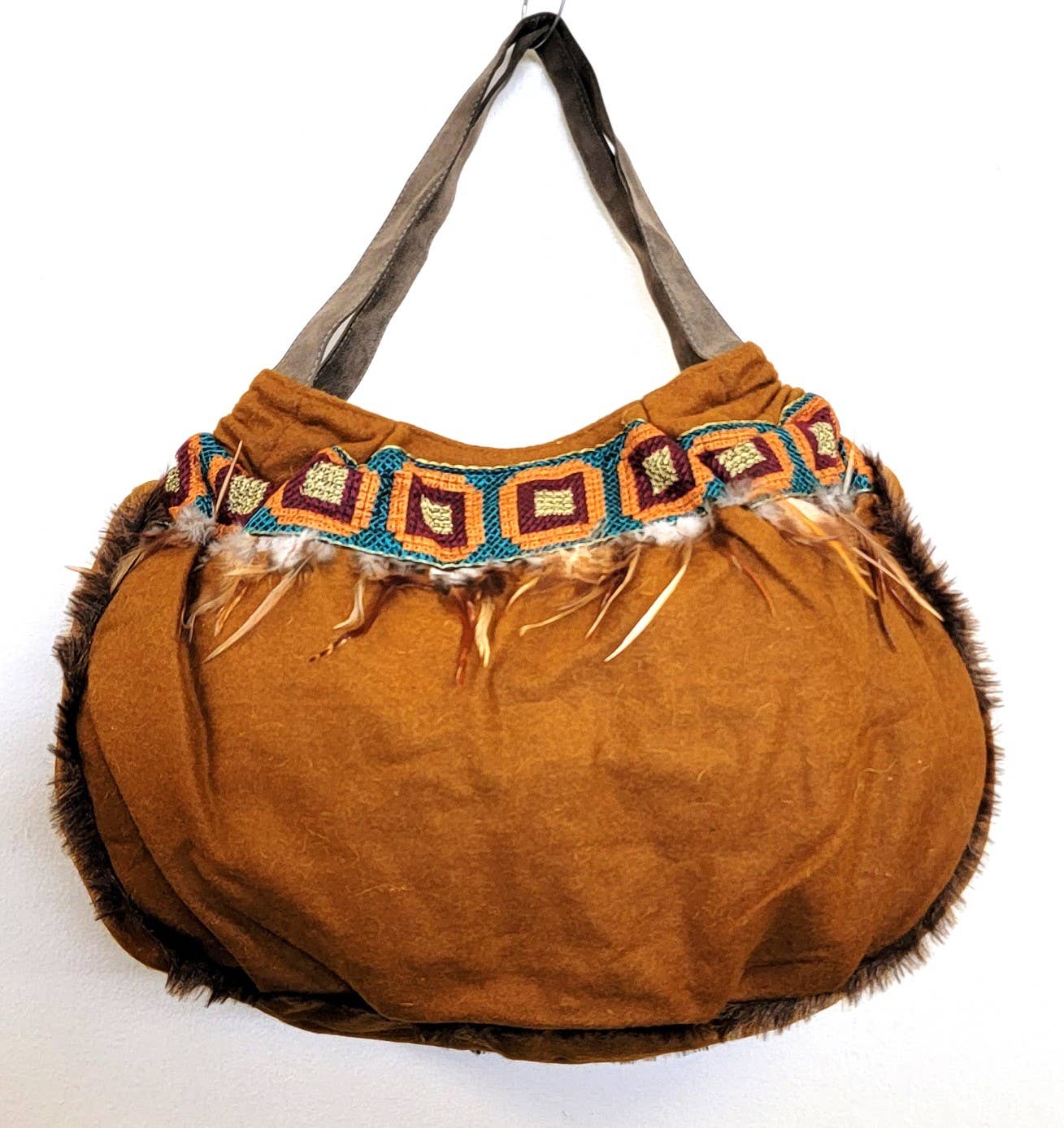 Wool Felt Leather Feather Bag