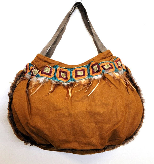 Wool Felt Leather Feather Bag