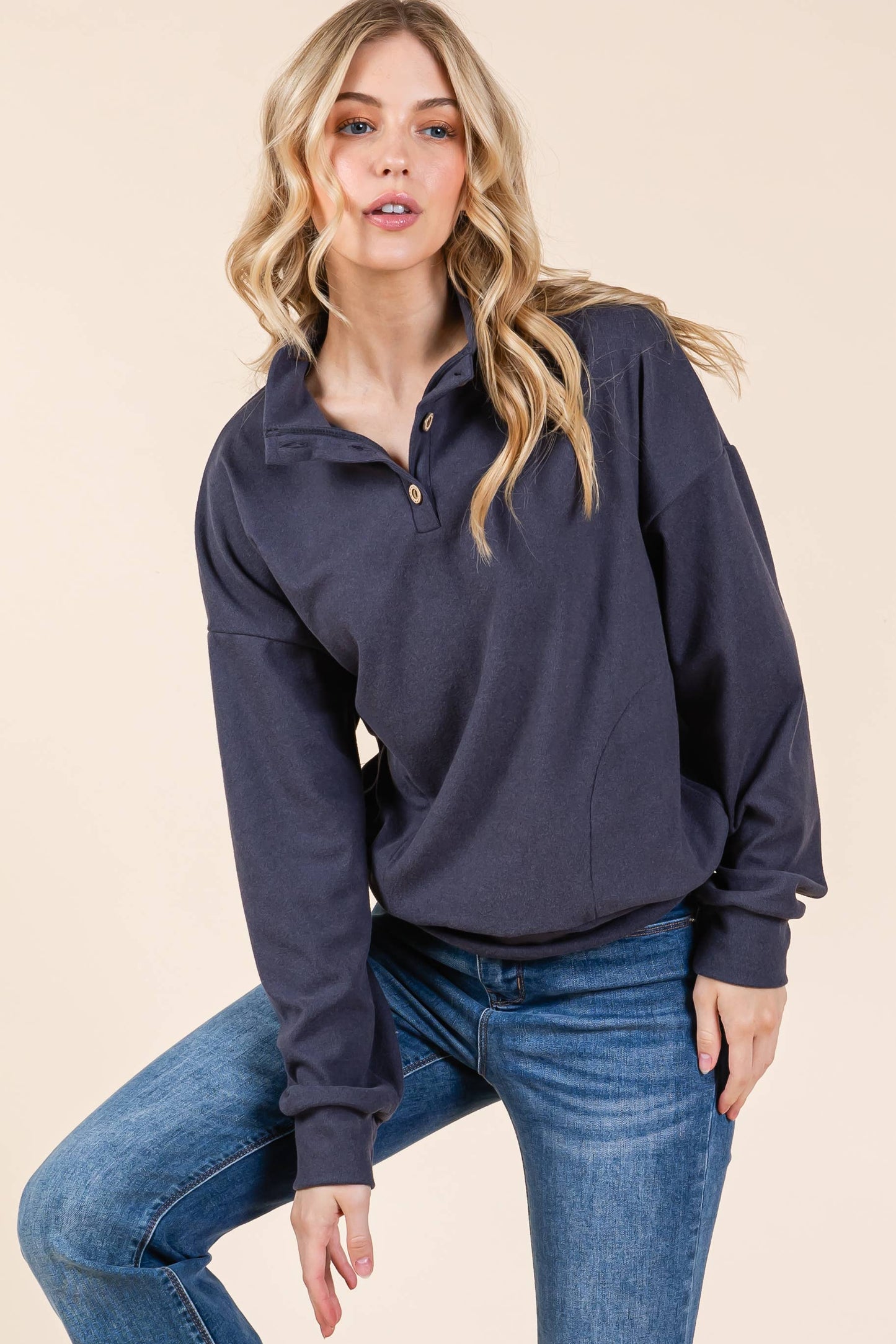 QUARTER BUTTON PULLOVER