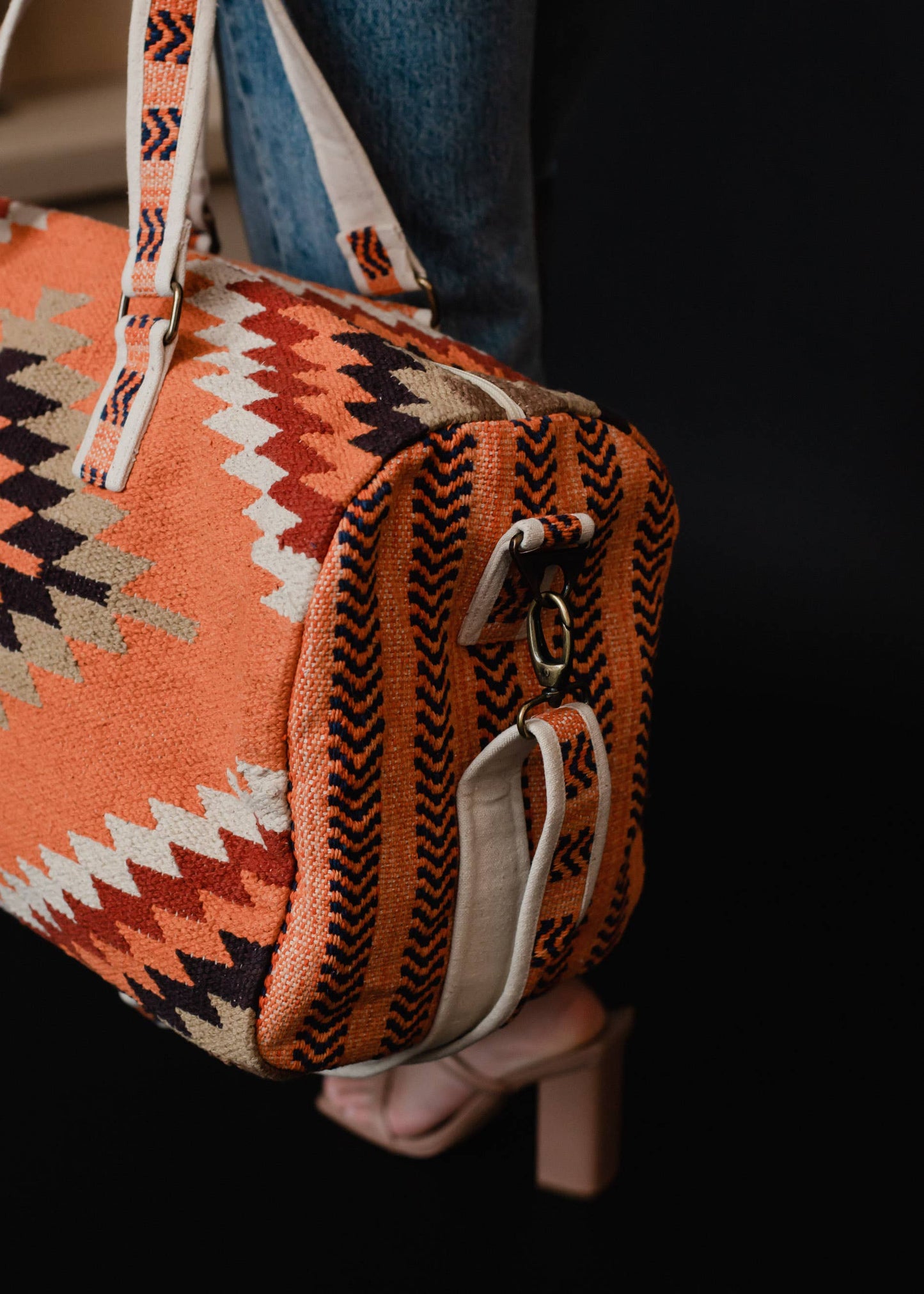 Orange, White & Red Aztec Duffel