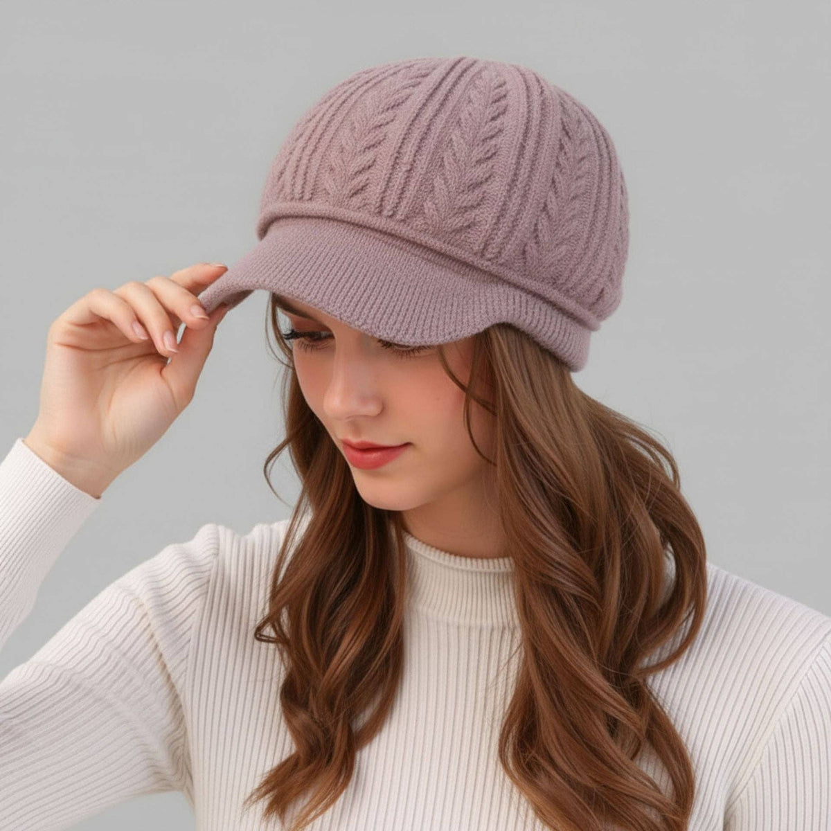 Casual Cable Knit Fleece-Lined Warm Beanie Hat