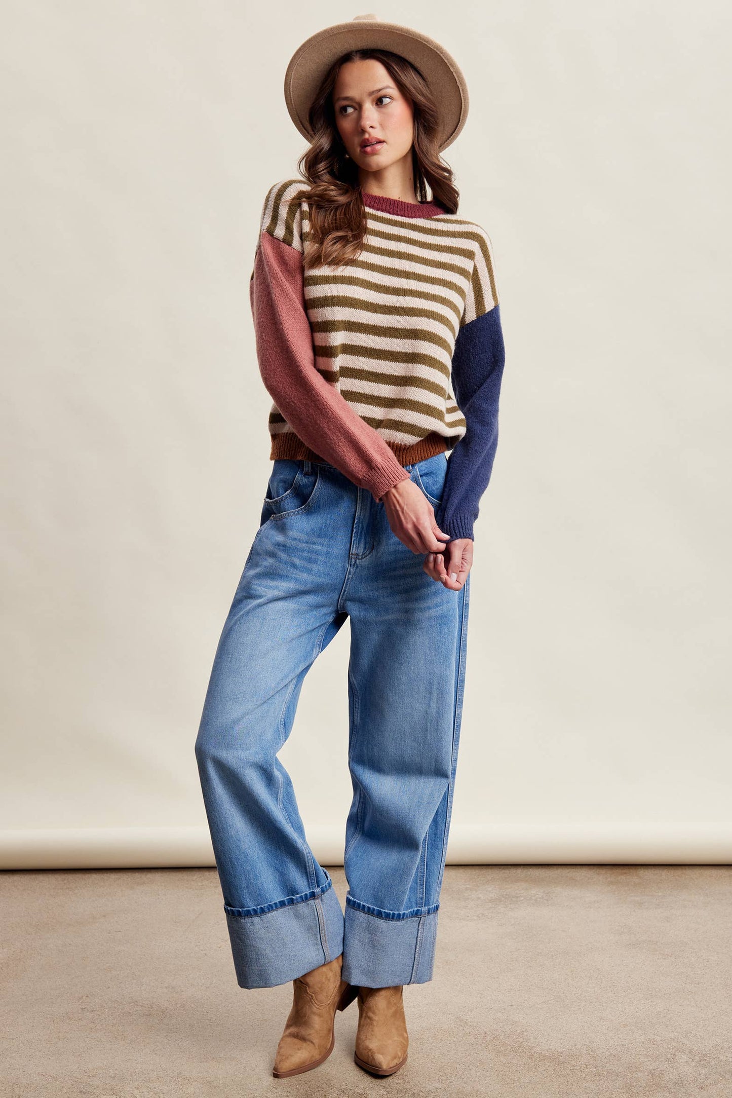 Colorblock Stripe Knit Sweater