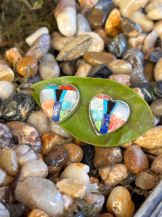 Heart Inlay Zuni Earrings