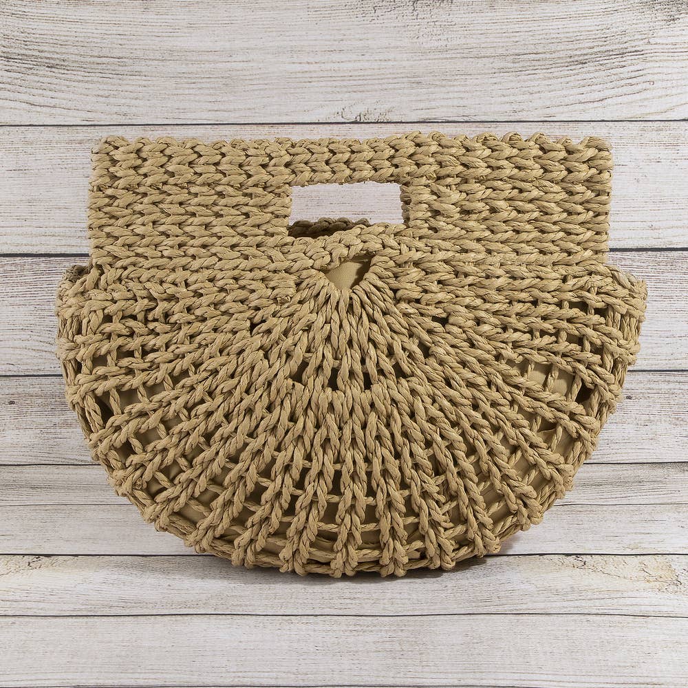 Open Weave Paper Straw Half Moon Hobo Bag