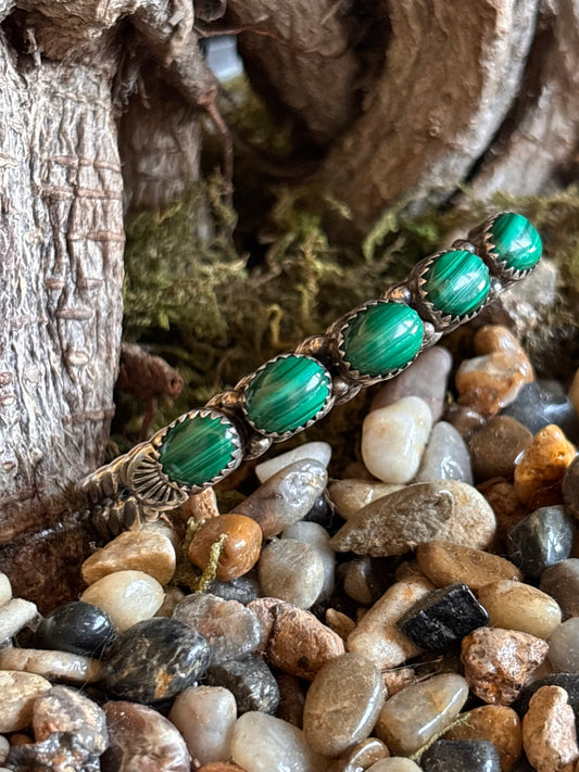 Vintage Native Malachite Cuff Bracelet - Signed