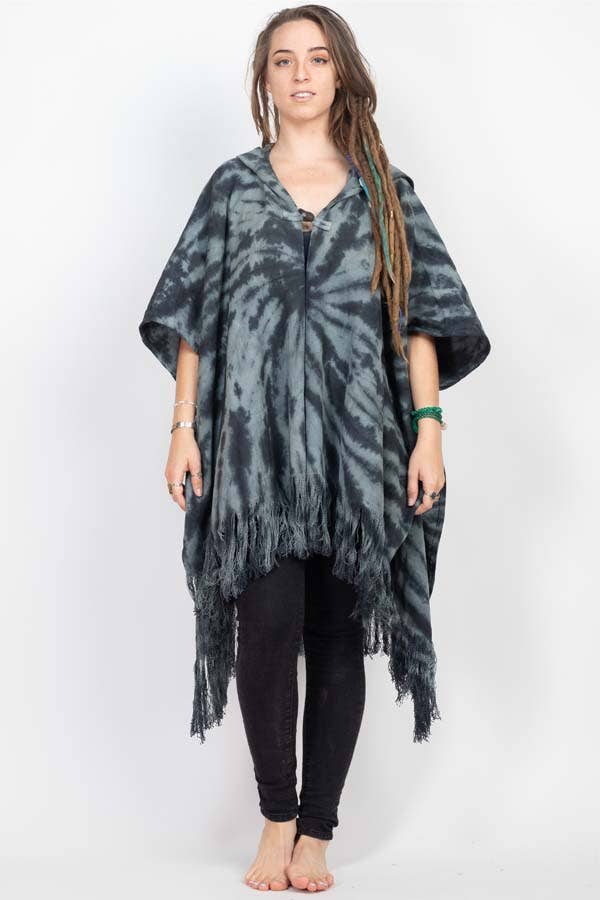 Spiral Tie-dye Hooded Long Poncho