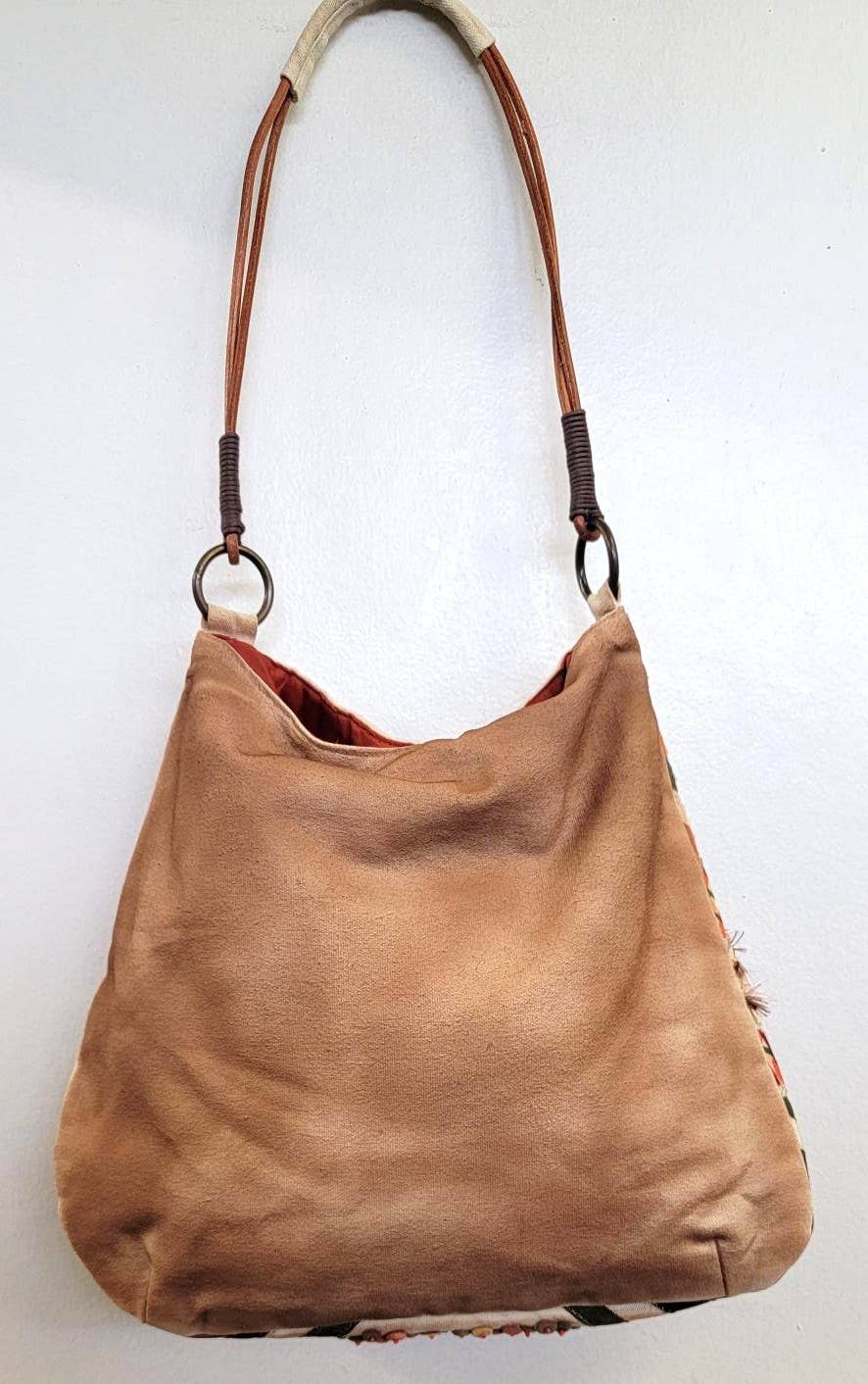 Cotton Embroidered Wood Bead Hobo Bag