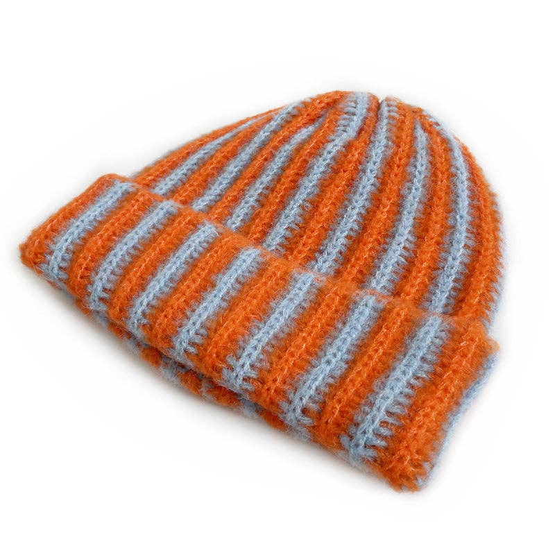 Stylish Color Contrast Striped Knit Beanie Hat