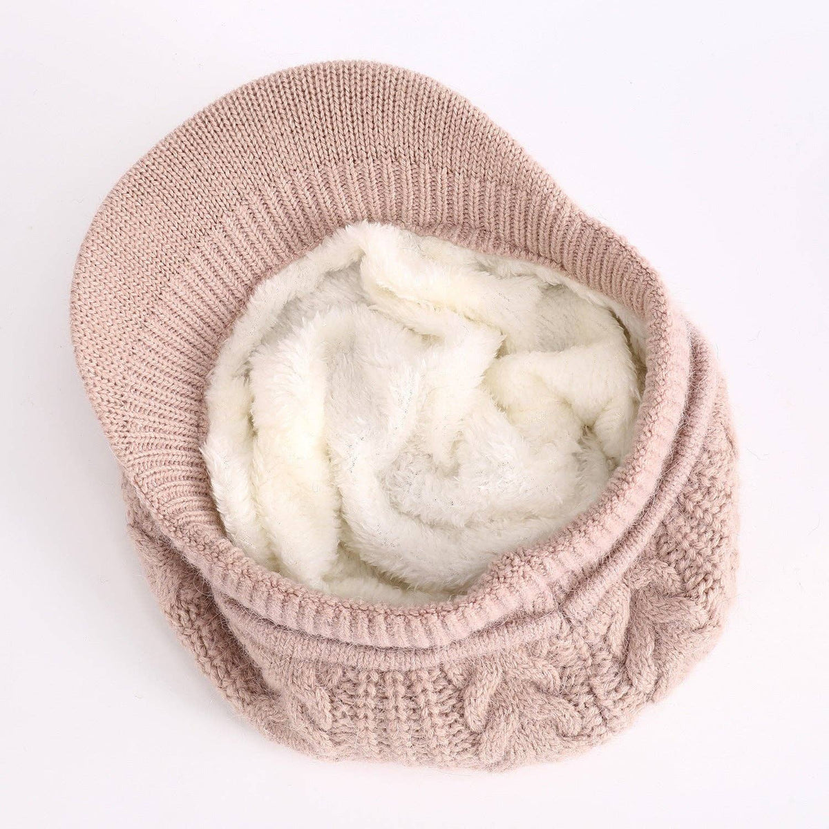 Casual Cable Knit Fleece-Lined Warm Beanie Hat
