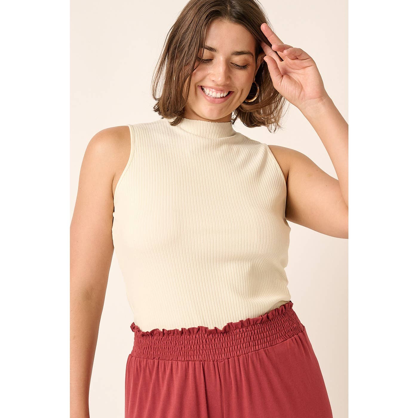 RIB MOCK NECK SLEEVELESS TOP (Plus)