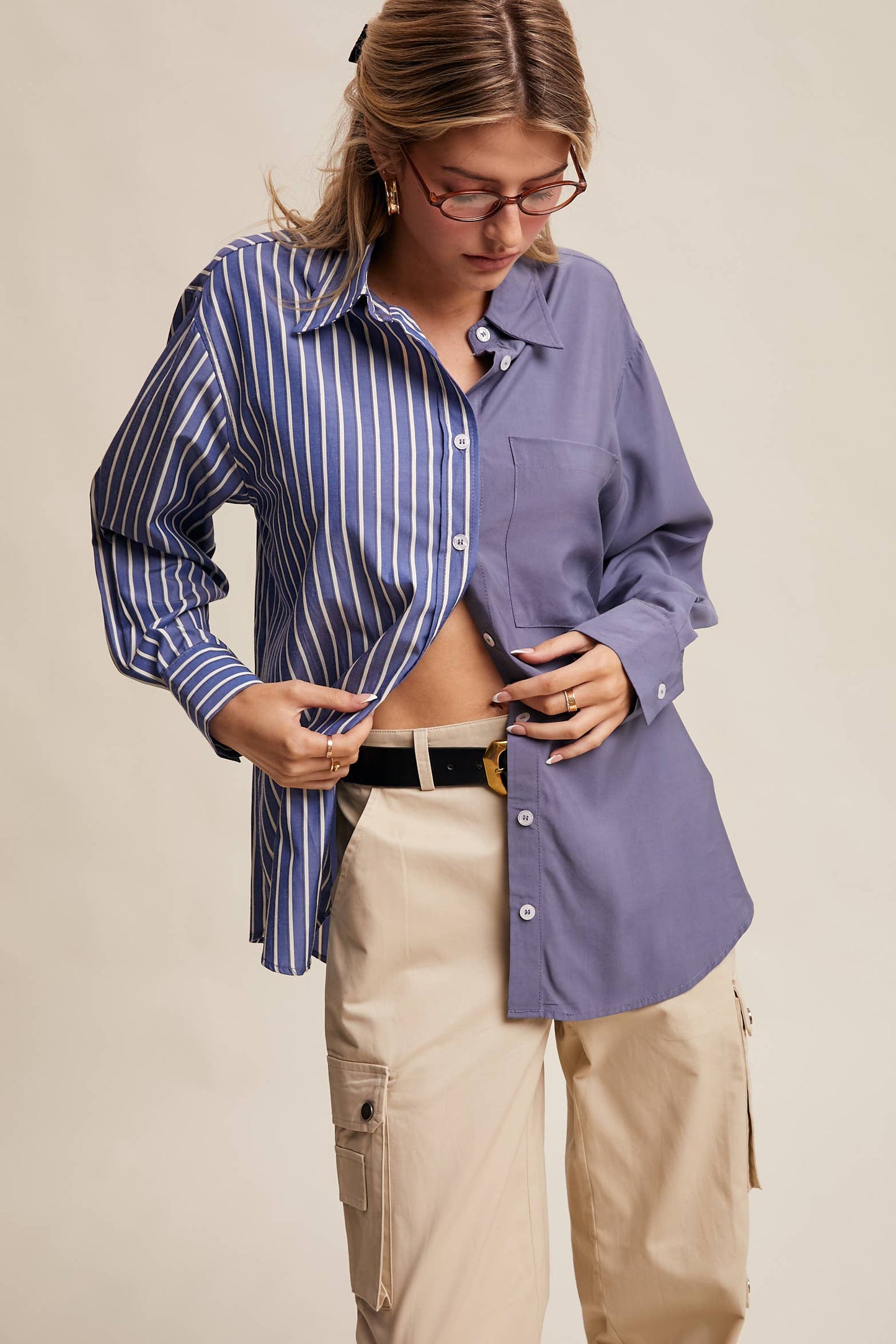 Contrast Panel Button-Up Shirt
