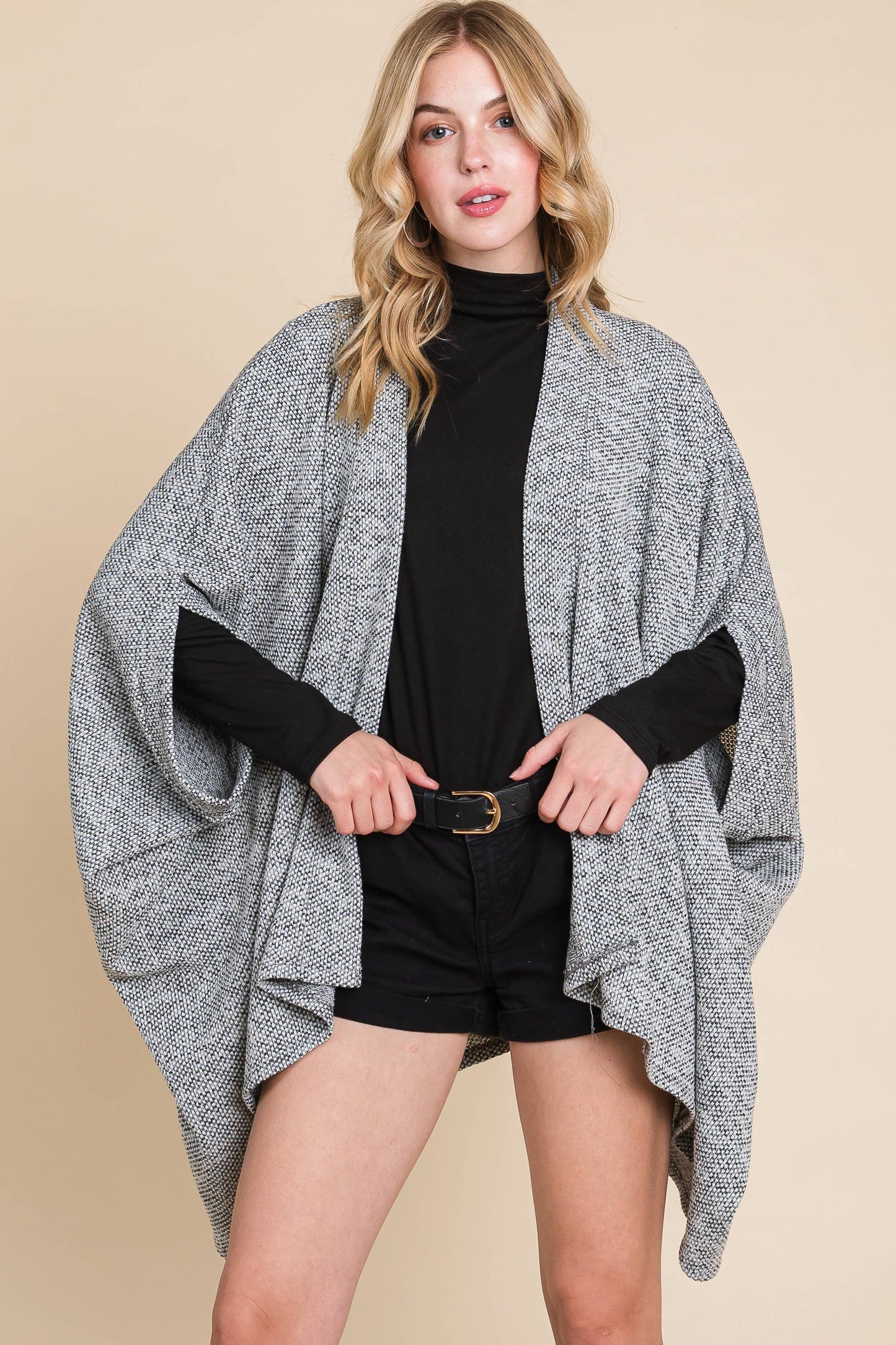 Jacquard Knit Open Front Cardigan