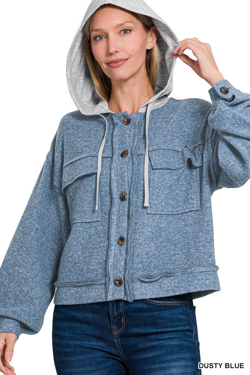 Brushed Hacci Hooded Shacket