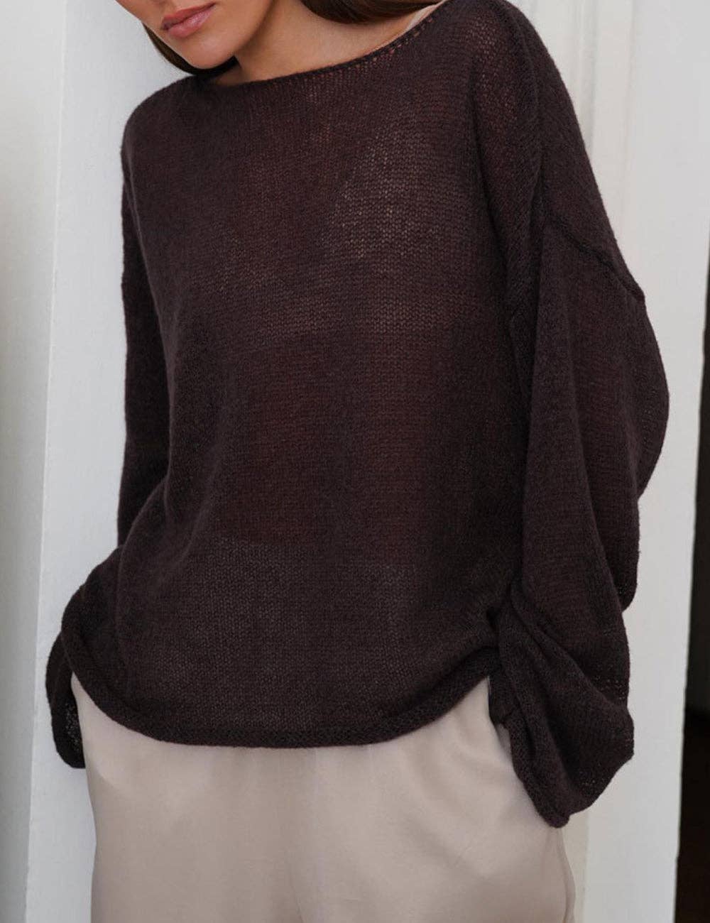 Ladies Solid Color Hollow Knit Top