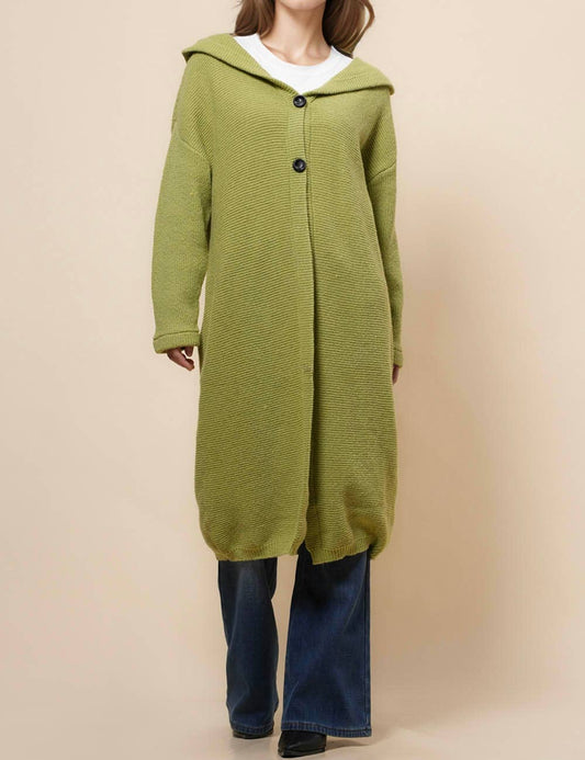Button Hooded Solid Color Sweater Coat Cardigan