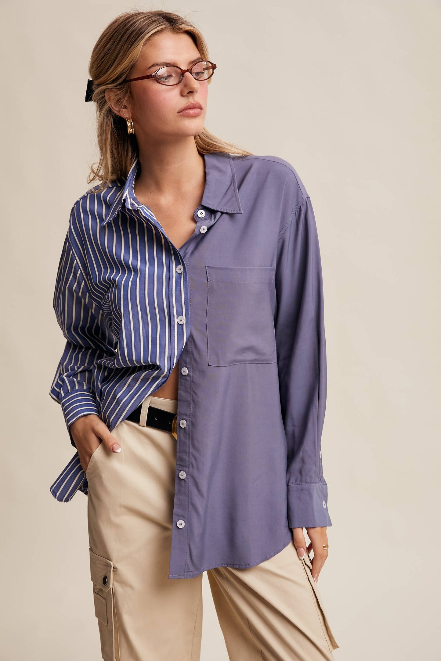 Contrast Panel Button-Up Shirt