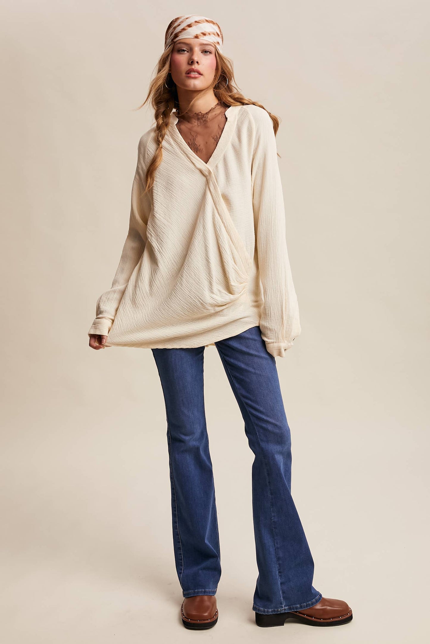Draped Surplice Textured Blouse