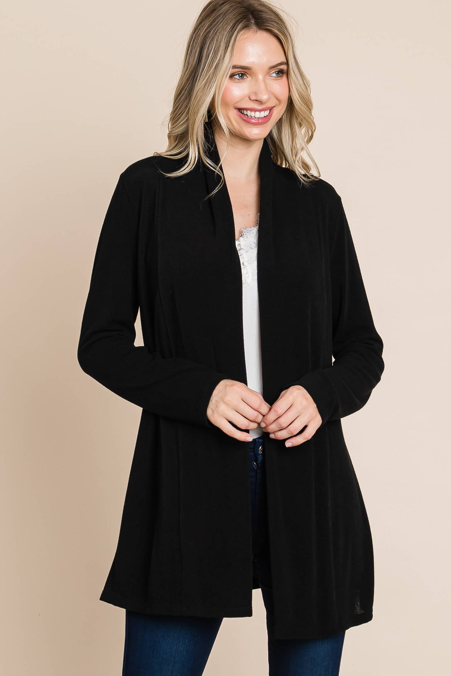 Soft Solid Open Front Cardigan