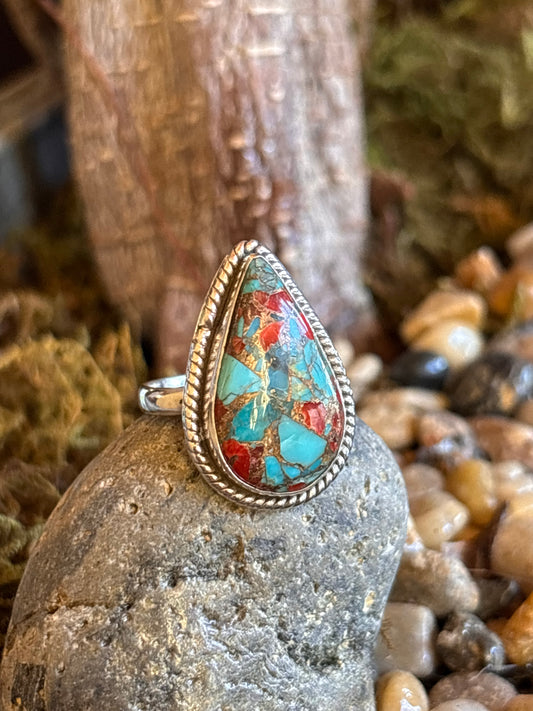 Turquoise Coral Ring | Size 6.5