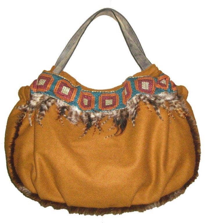 Wool Felt Leather Feather Bag