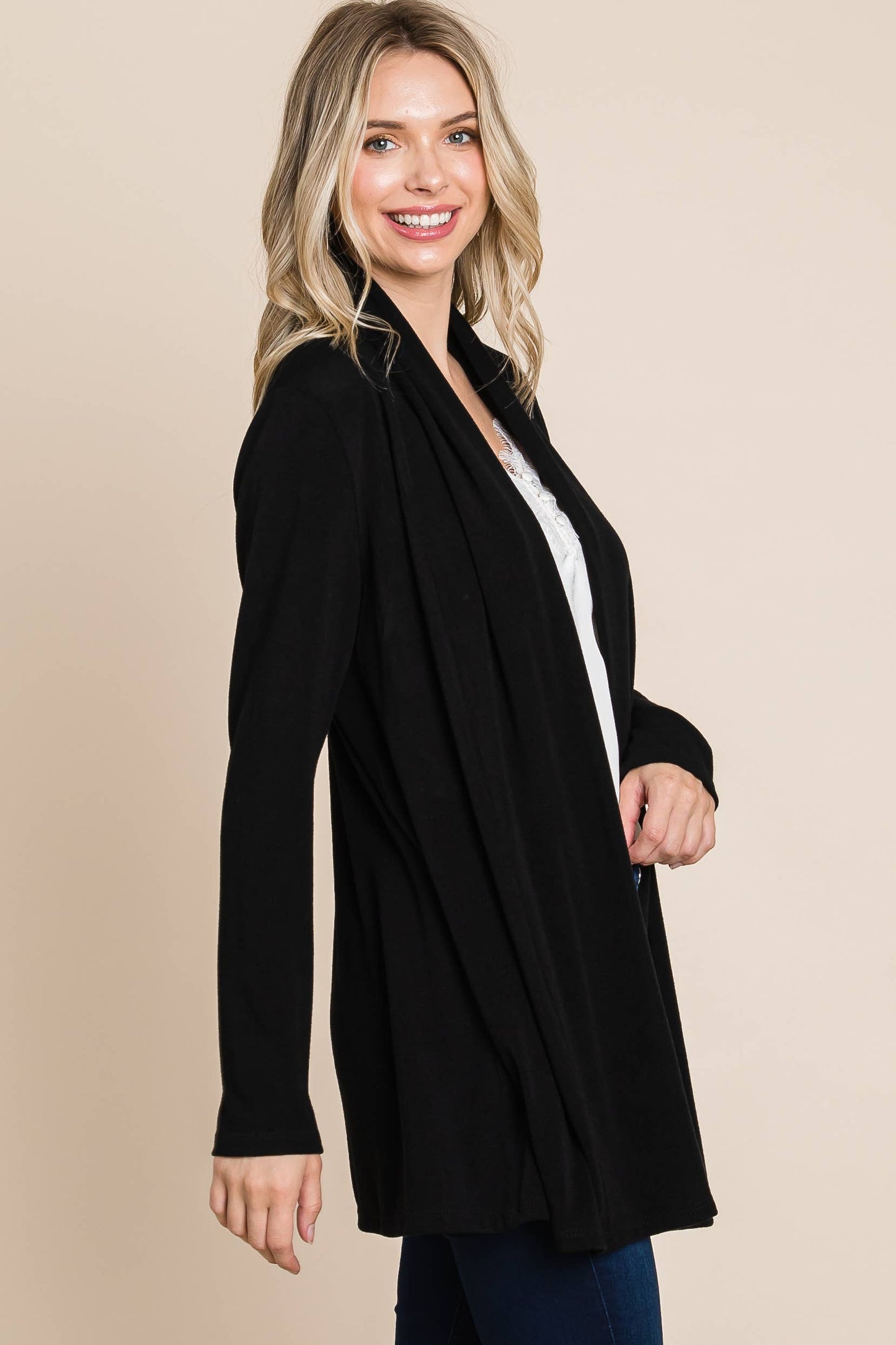 Soft Solid Open Front Cardigan