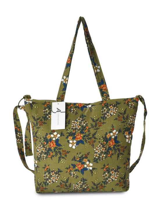 Vintage Floral Corduroy Tote Bag