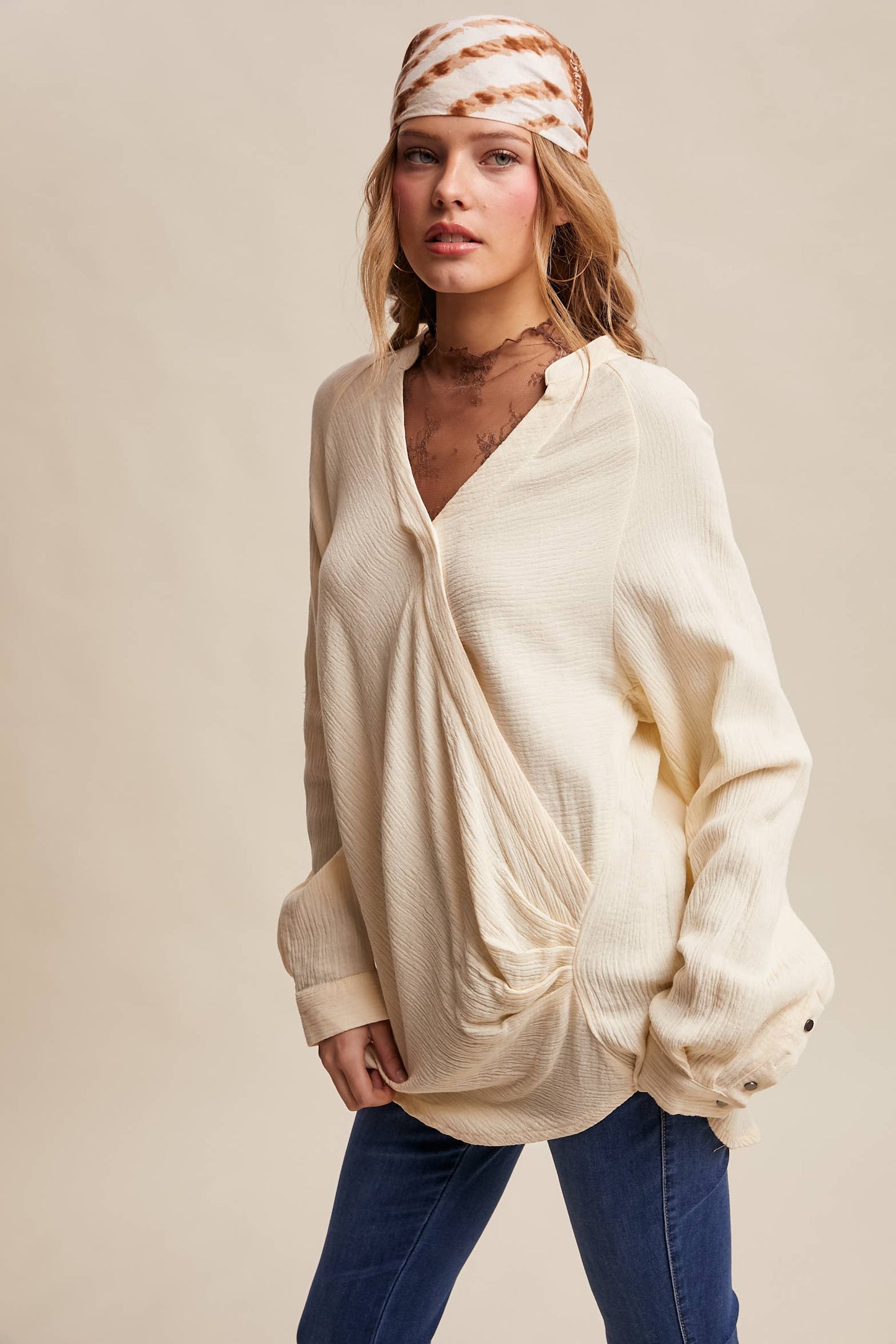 Draped Surplice Textured Blouse