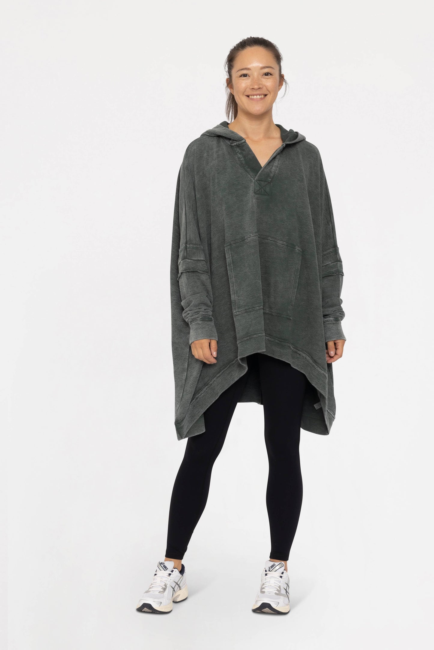 Oversized Cotton Poncho with Hood