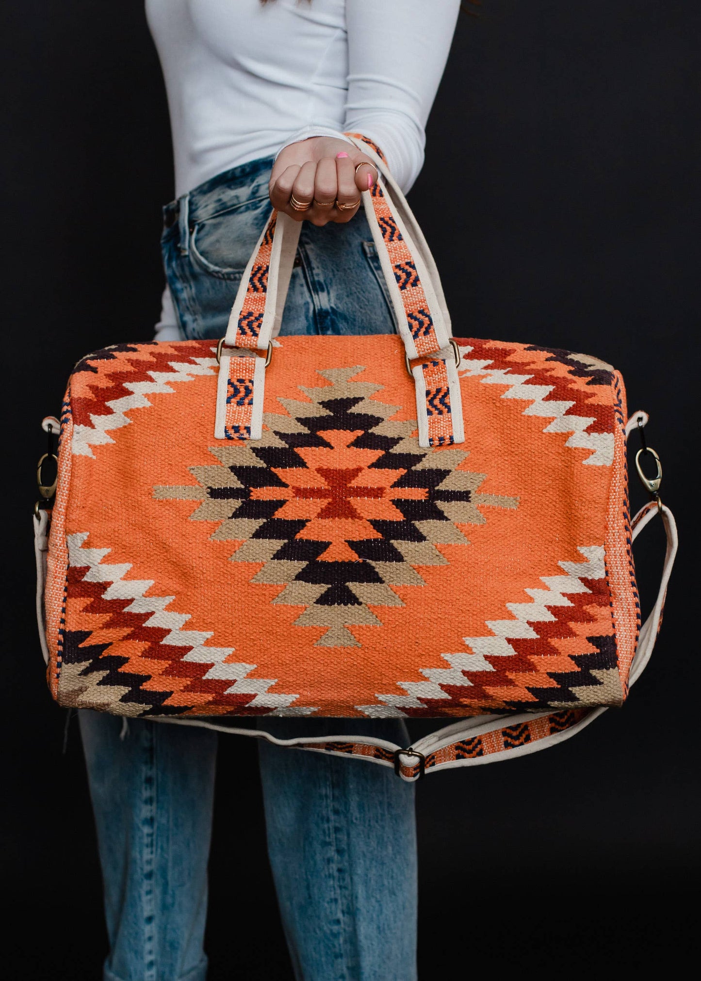 Orange, White & Red Aztec Duffel