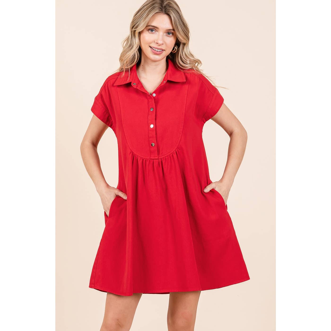 TWILL SHORT SLEEVE COLLARED MINI DRESS