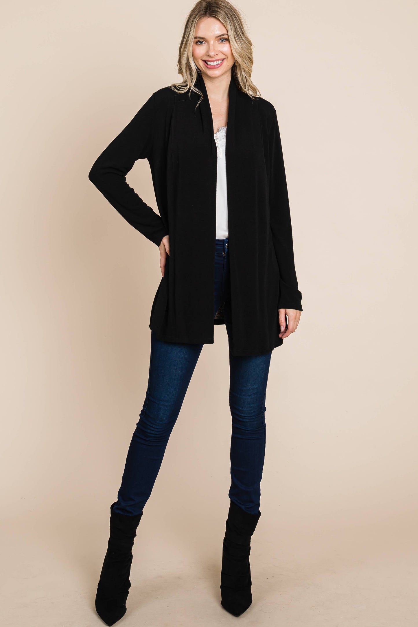 Soft Solid Open Front Cardigan