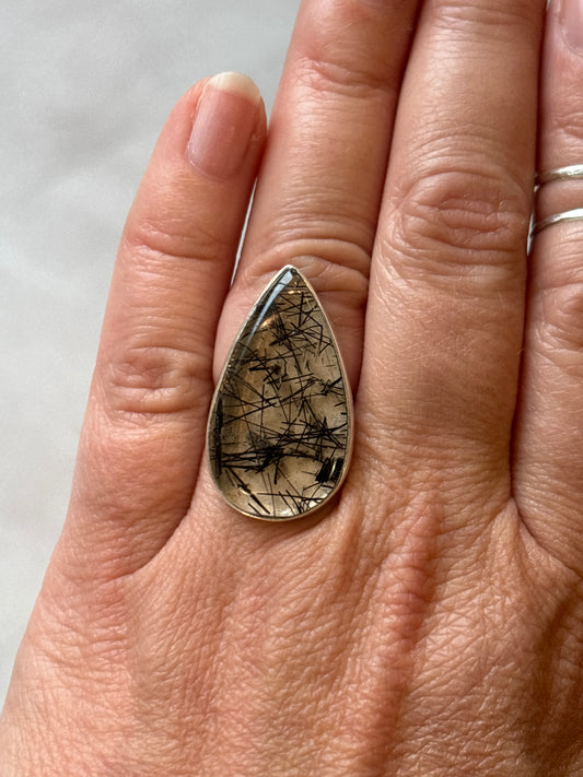 Black Rutile Ring | Adjustable