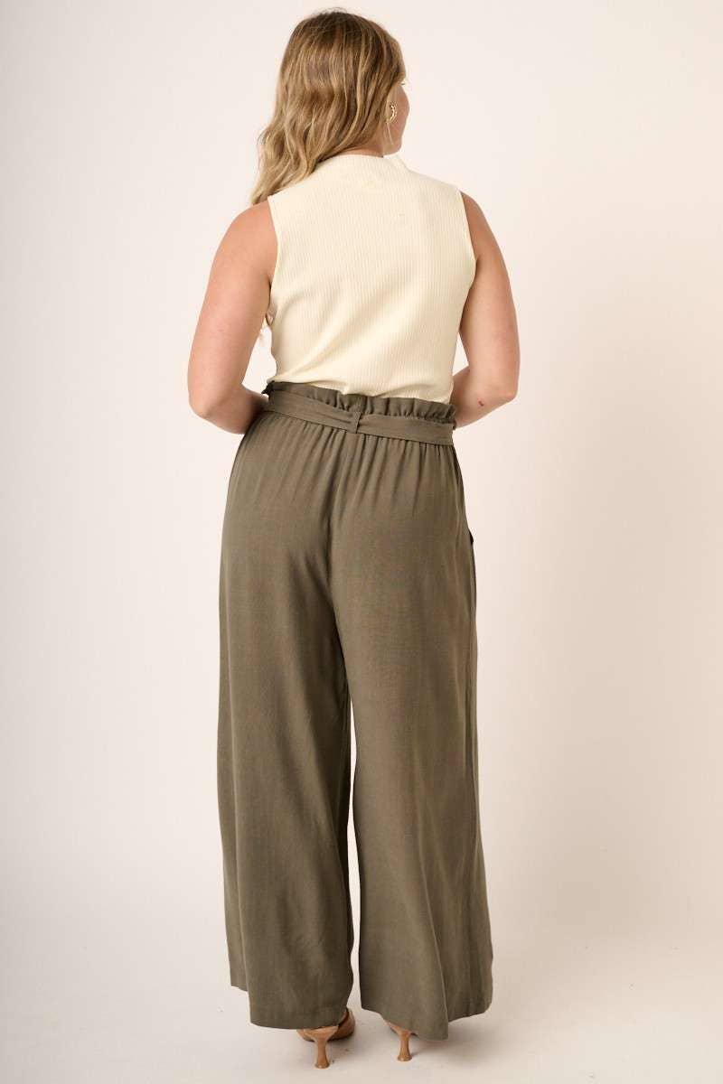 PLUS PAPER BAG TIE DETAIL WIDE LEG PANTS