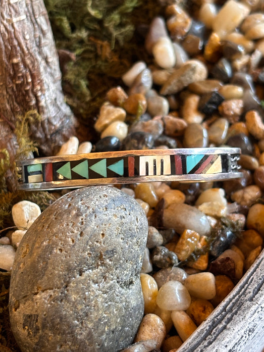 Zuni Inlay Vintage Cuff Bracelet Signed