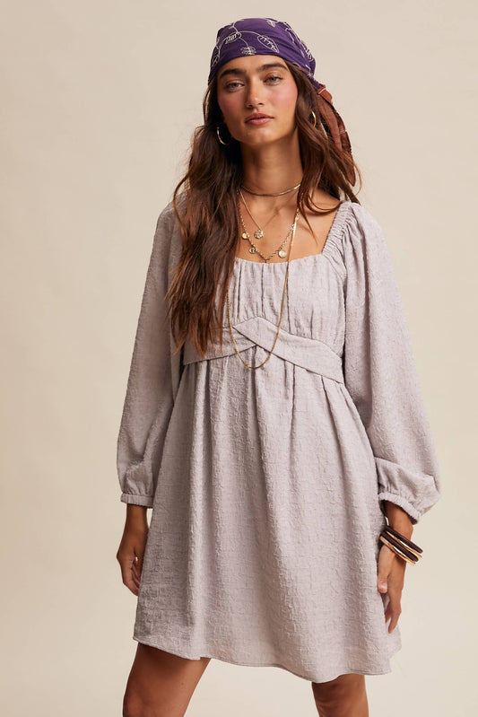 Textured Square Neck Babydoll Mini Dress