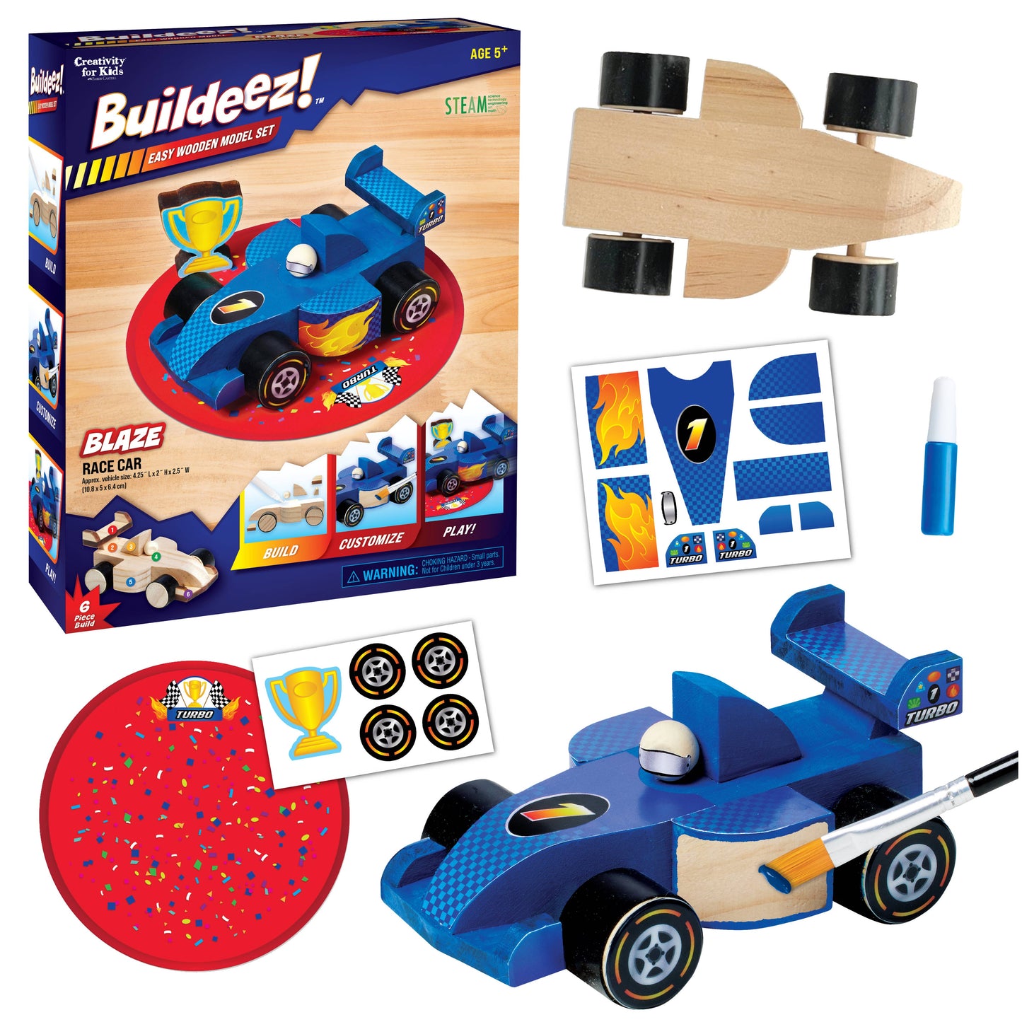 Buildeez! Blaze Race Car - DIY Wooden Craft Kit for Kids