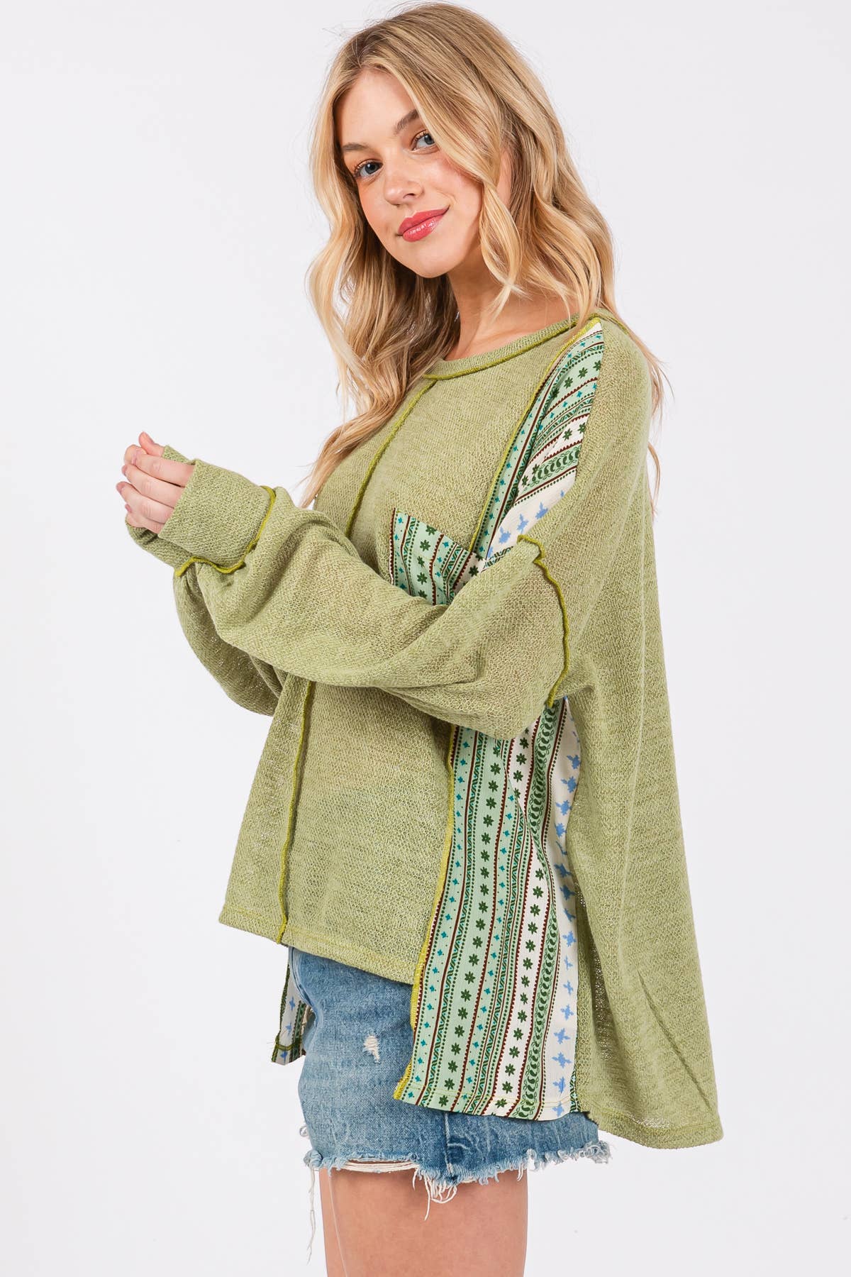 Contrast Boho Round Neck Sweater