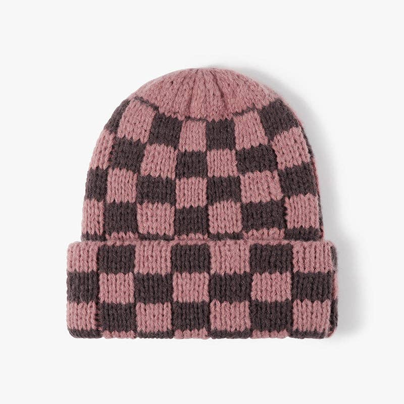 Plaid Contrast Color Warm Knit Beanie