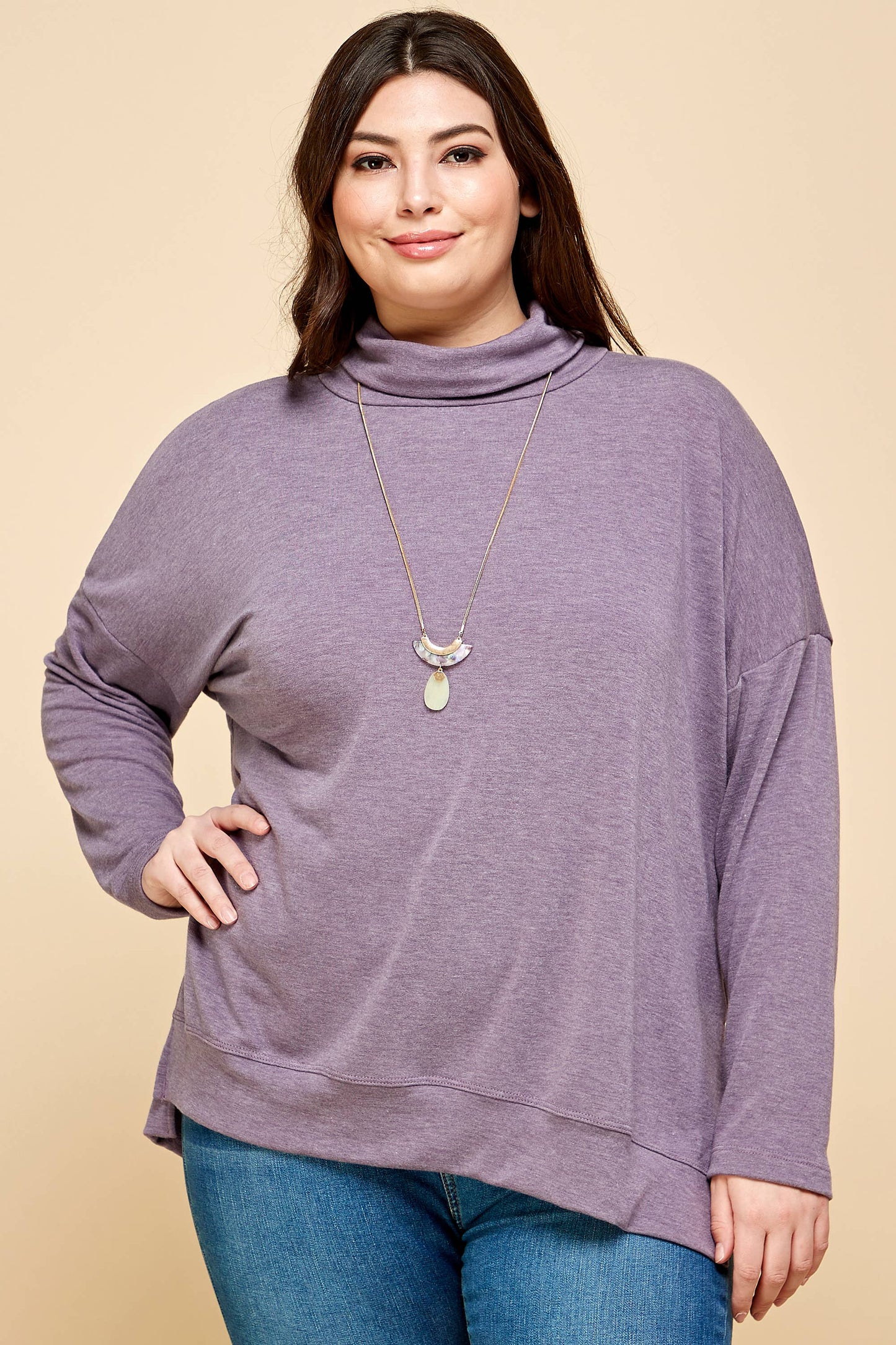 Two Tone Cowl Neck Pullover (Plus)