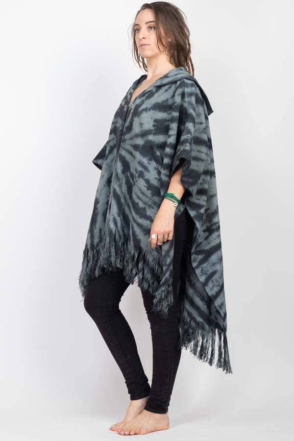 Spiral Tie-dye Hooded Long Poncho