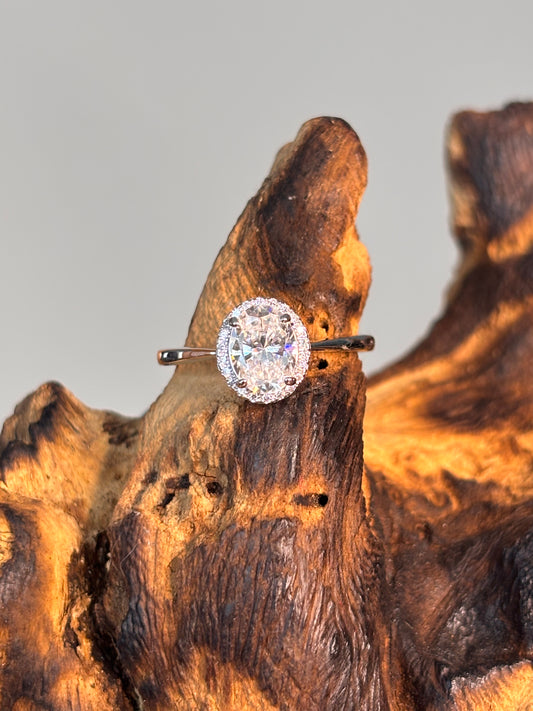 Moissanite Oval Solitaire with Halo Ring