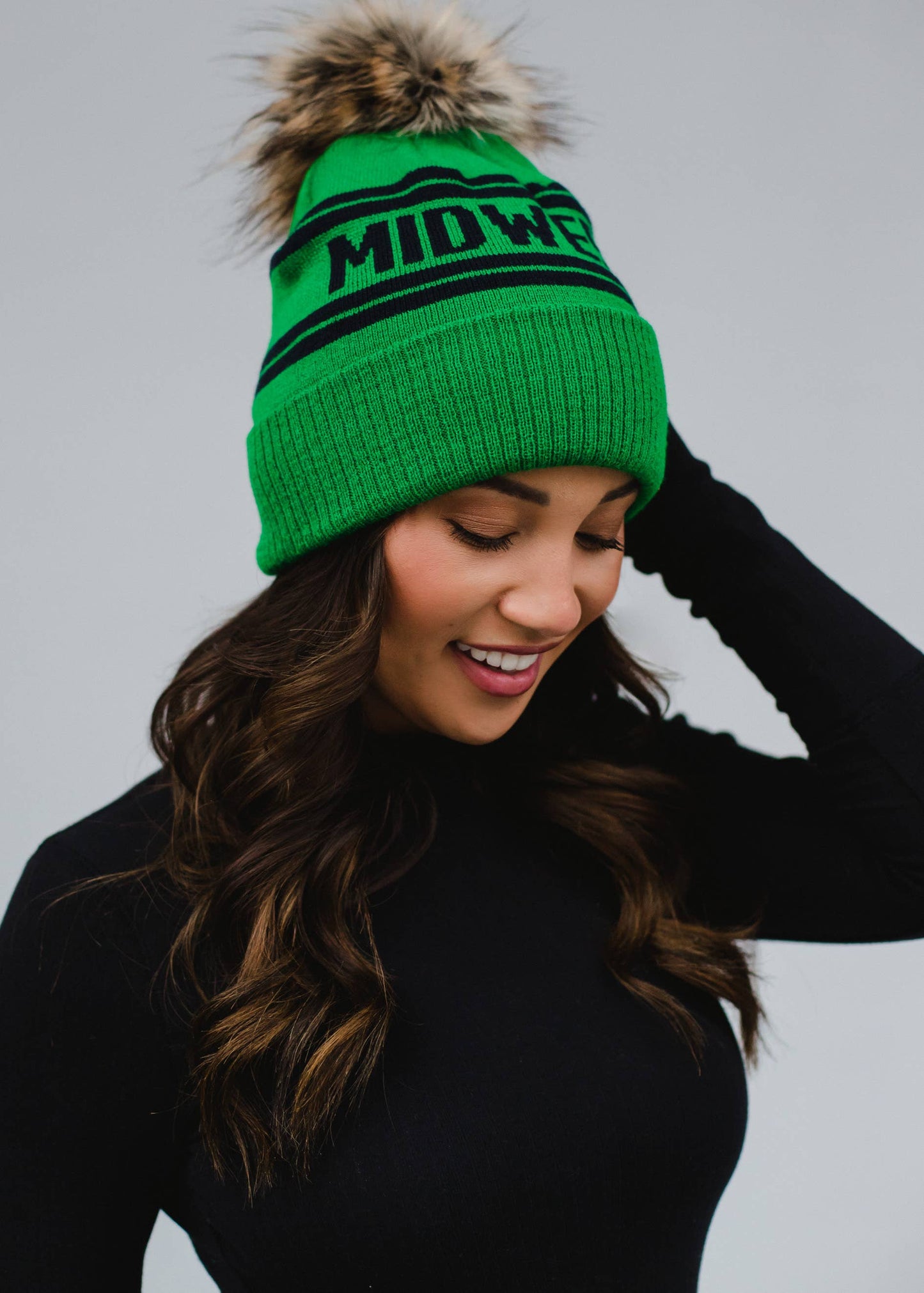 Green & Navy Midwest Pom Hat