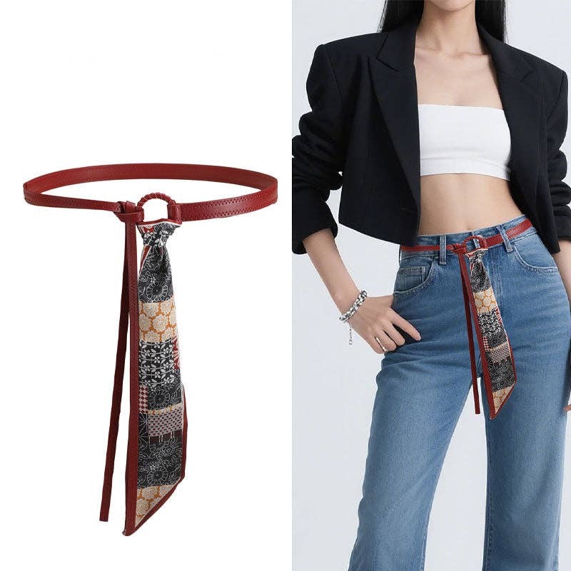Punk Style Leather Waistband Paisley Scarf Belt