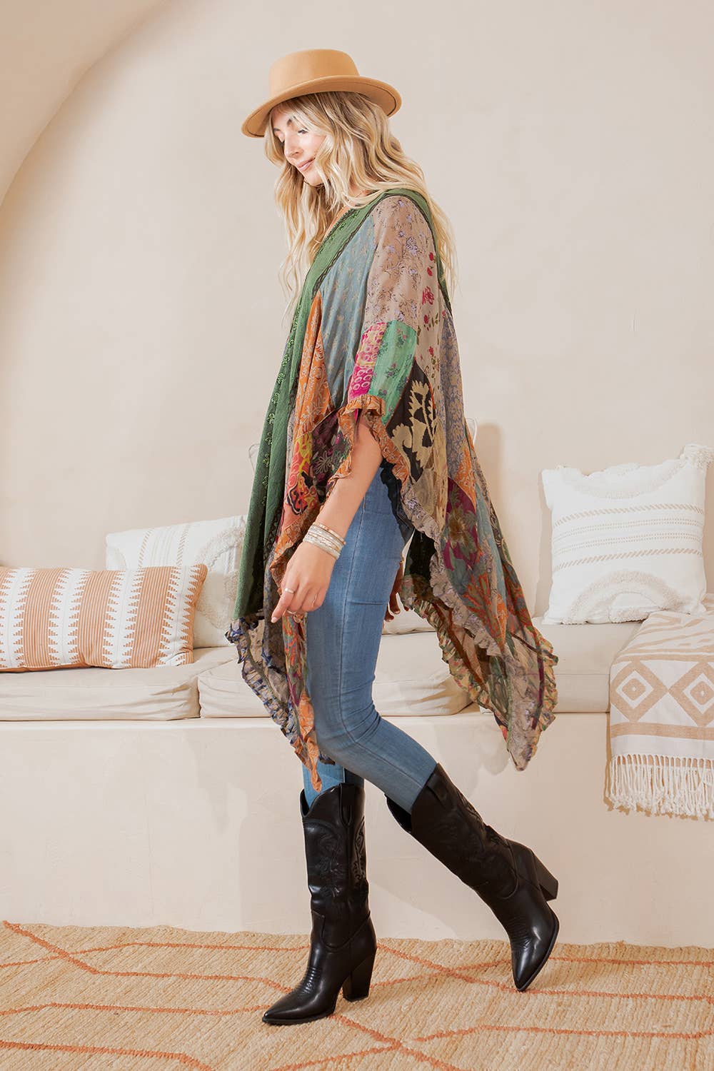 Natural Bohemian Embroidered Colorblocked Shrug