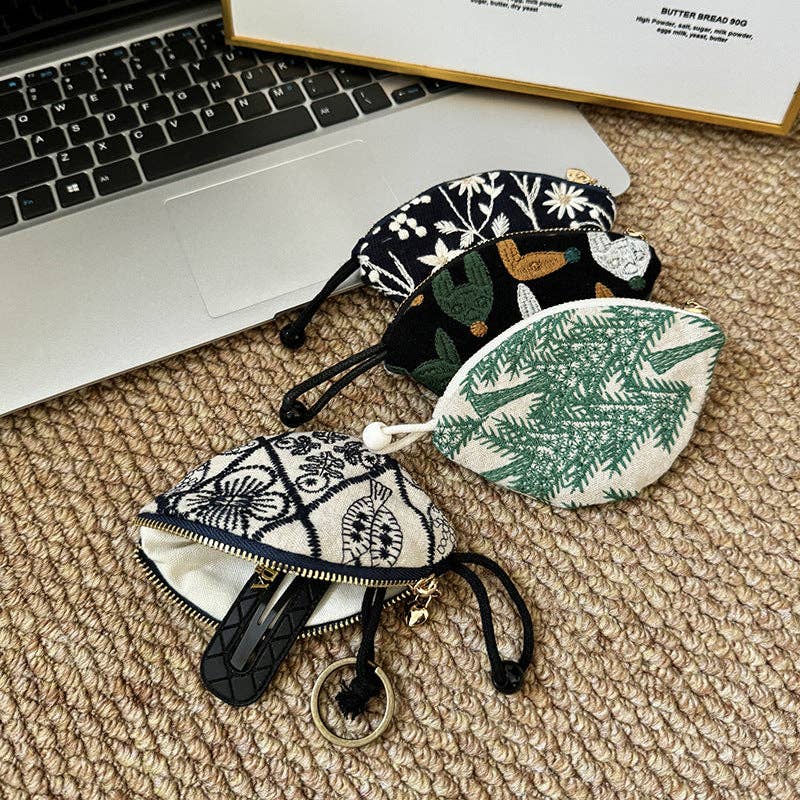 Minimalist Embroidered Mini Coin Purse Wallets