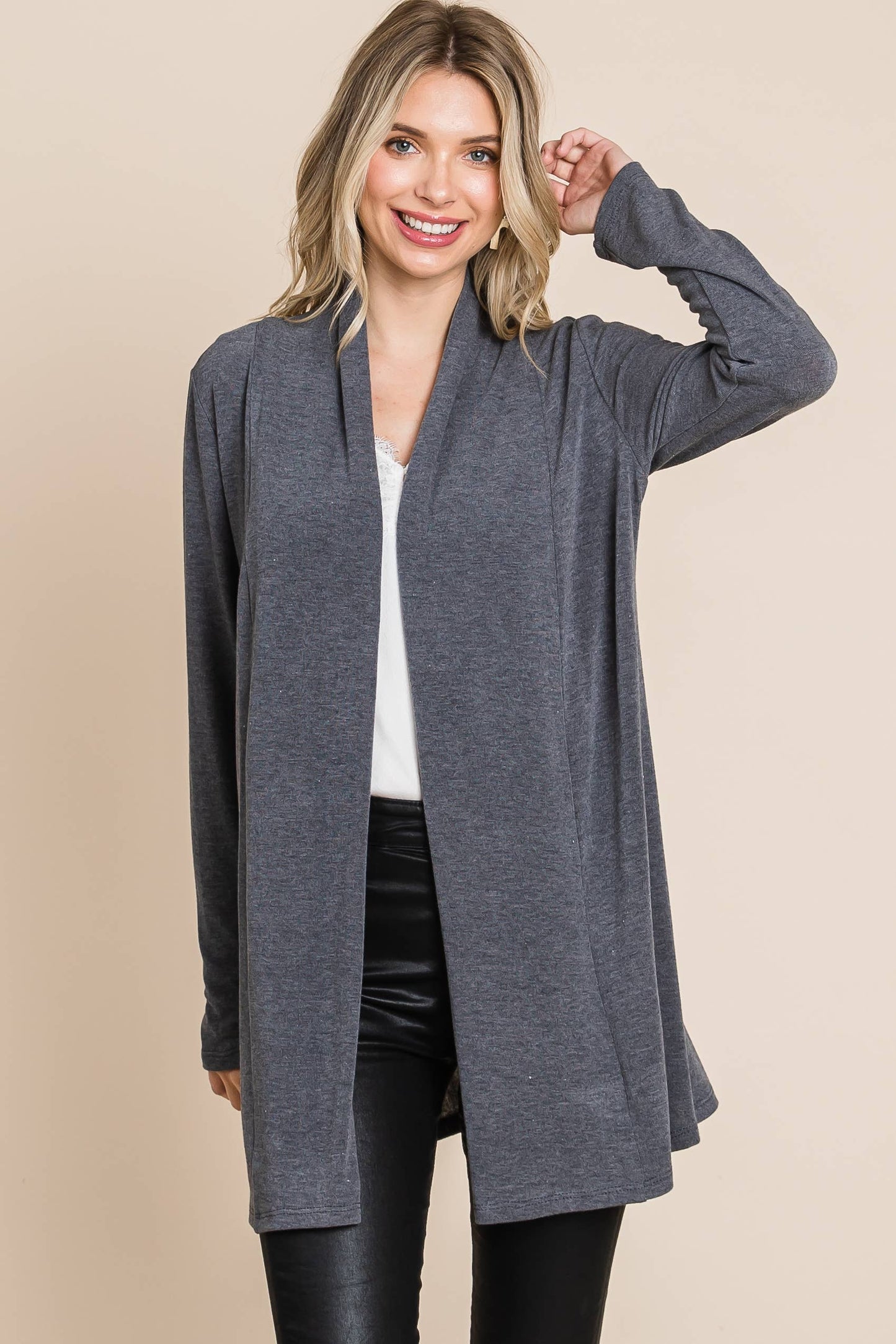 Soft Solid Open Front Cardigan