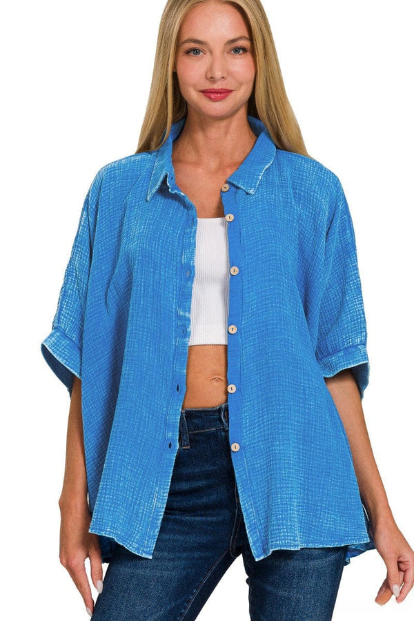 Washed Double Gauze Button Down Half Sleeve
